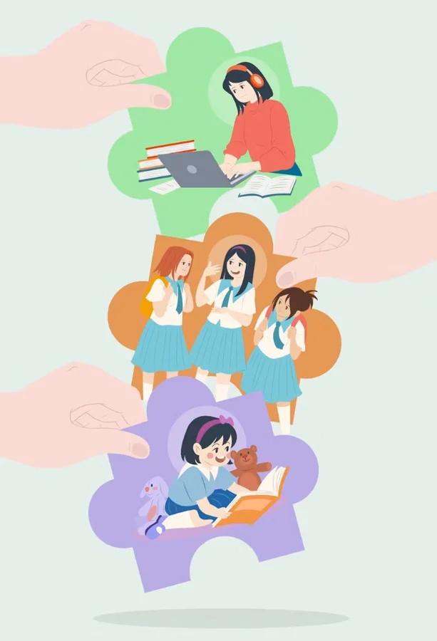 Education journey puzzle pieces โ learning stages connected